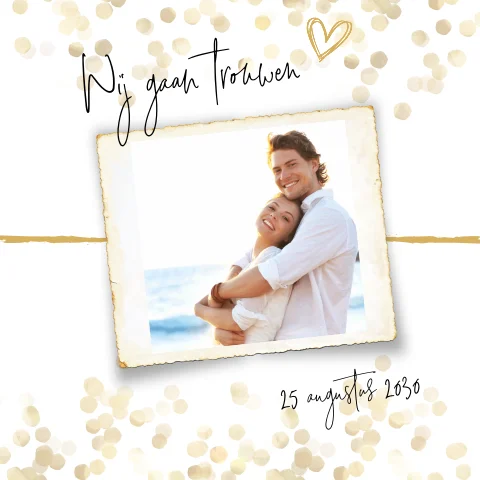 Foto trouwkaart met foto en confetti