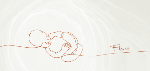 Liggend geboortekaartje met lijnen illustratie van baby