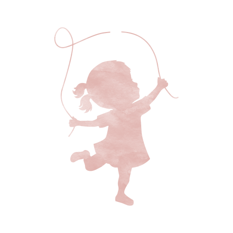 Een schattig labeltje met waterverf silhouet meisje springtouw
