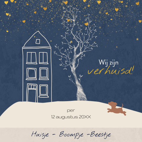 leuke verhuiskaart huisje boompje beestje