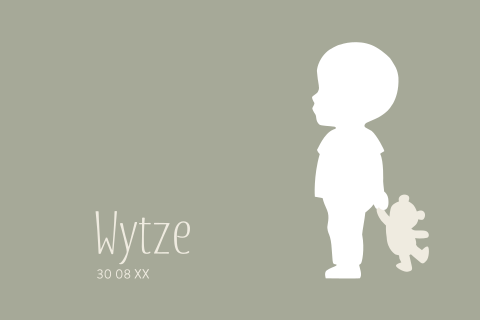 Tof stans geboortekaartje met silhouet als doorkijkje voor een jongen