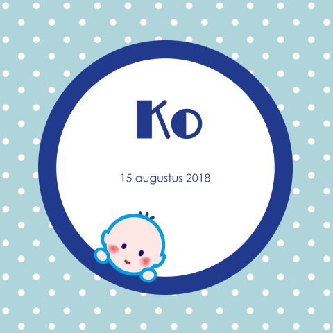 Hip stippen geboortekaartje Ko met baby-jongen en stipjes