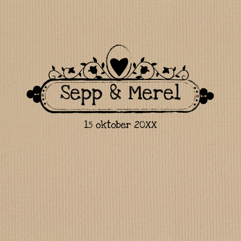 Mooie trouwkaart met hippe stempels op kraftpapier