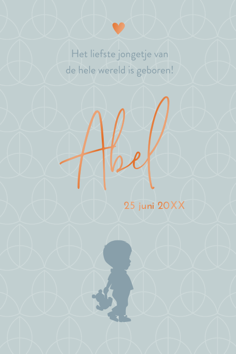 Folie geboortekaart voor een jongetje met silhouet en dessin