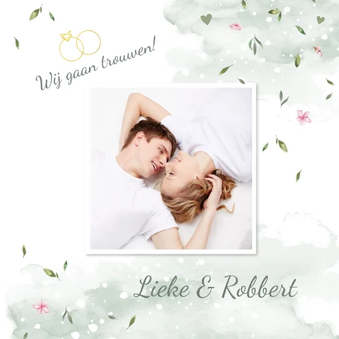 Botanische trouwkaart met foto en waterverf