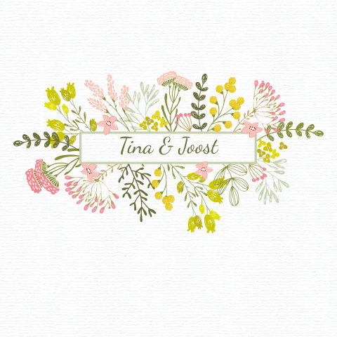 mooie stijlvolle trouwkaart met lieve bloemen-krans met rsvp-menukaart