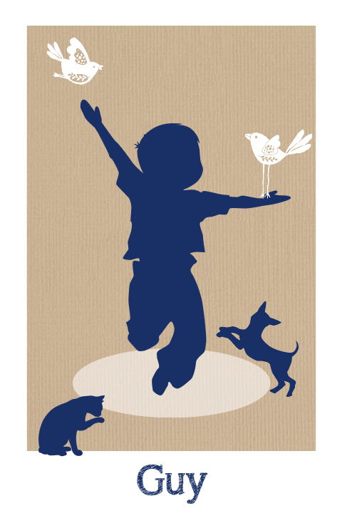 mooie silhouet geboortekaart met jongetje en hondje