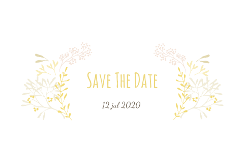 mooie liggende save-the-date-kaart met bloemen en takjes