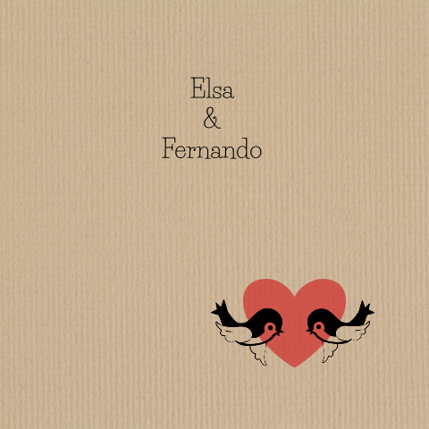 Mooie trouwkaart met lieve vogeltjes en hartjes op kraftpapier