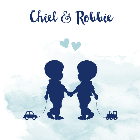 Lieve tweelingkaart met leuke silhouet van twee broertjes