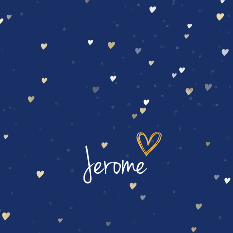 mooie geboortekaart met kleine goudkleurige hartjes