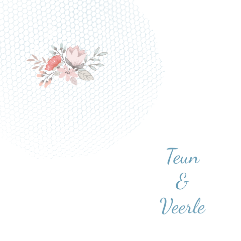 mooie trouwkaart met tule en lieve pastel bloemen