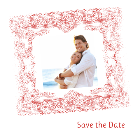 Lief save-the-date-kaartje met foto en gestempeld kader