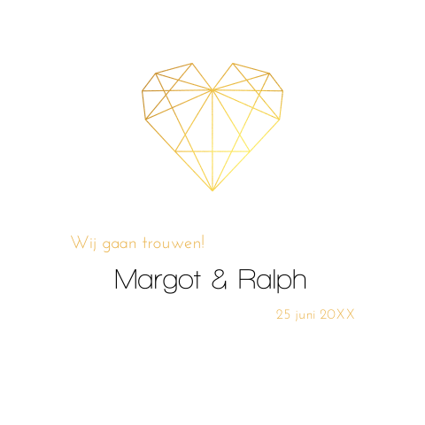 Prachtige trouwkaart met goudkleurig hartje