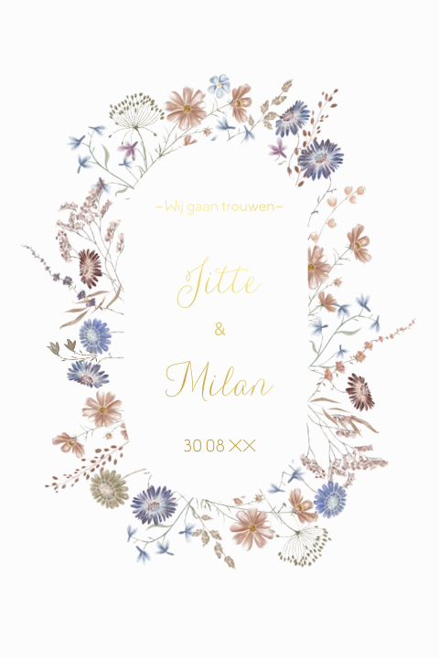 Stijlvolle folie trouwkaart met waterverf bloemen
