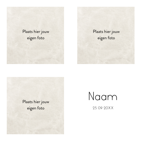 Blanco vierkant kaartje met drie foto vakken
