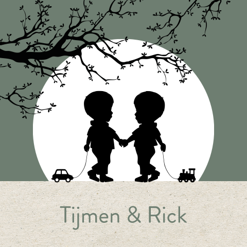 Hippe tweelingkaart met silhouetten en tak