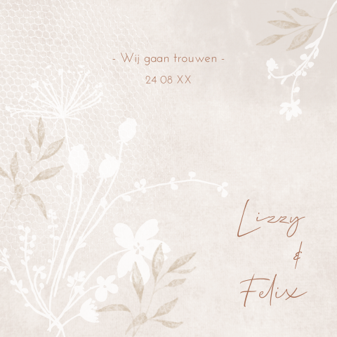 Mooie silhouet trouwkaart met silhouet van bloemen en waterverf