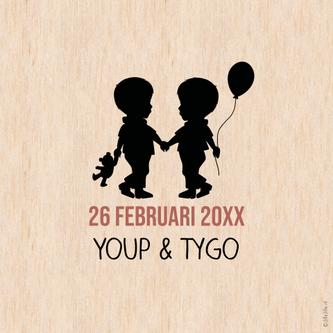 Poster met silhouet van tweeling en hout effect