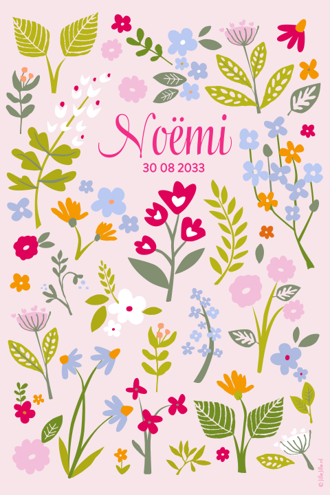 Schattige poster met veld kleurrijke vrolijke bloemen