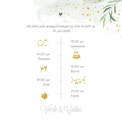 Mooie botanische trouwkaart met waterverf en blaadjes