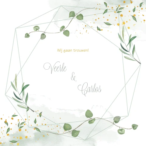 Mooie botanische trouwkaart met waterverf en blaadjes