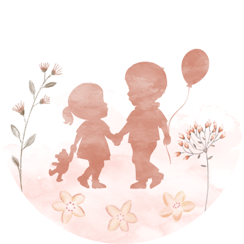 Label kaartje rond silhouet broertje-zusje 16x