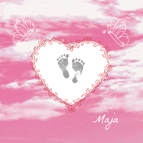 lief rouwkaartje voor kind met roze wolken en lieve vlindertjes