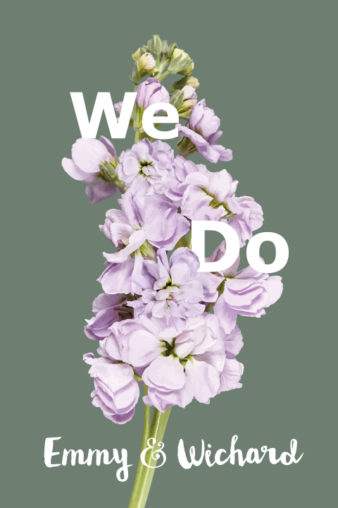 stijlvolle trouwkaart met mooie lila bloemen