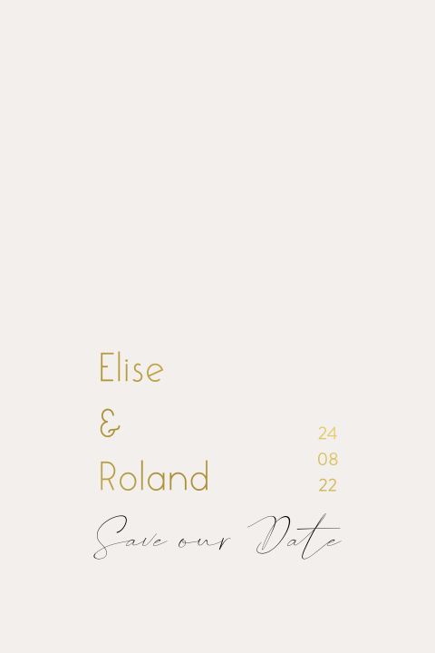 Minimalische save-the-date kaart met goudfolie