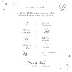 Lieve trouwkaart met goudkleurige hartjes