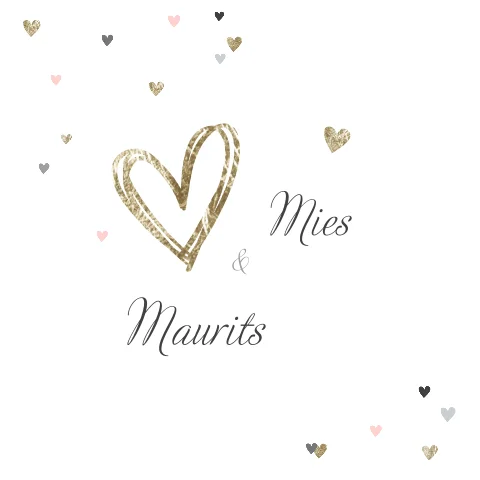 Lieve trouwkaart met goudkleurige hartjes