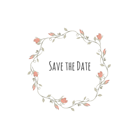 mooie save-the-date kaart met krans van lieve rozen en blaadjes