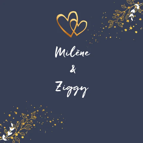 Mooie fotokaart met goudkleurige spetters, takjes enhartjes