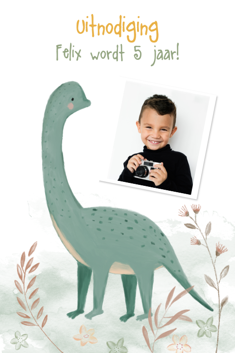 Uitnodiging verjaardag feestje dino en foto