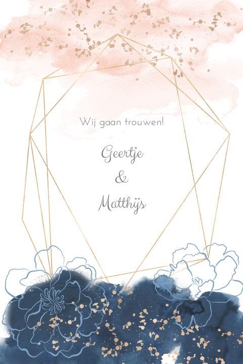 Stijlvolle trouwkaart met aquarel en bloemen