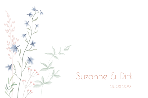 Mooie botanische trouwkaart met waterverf veldbloemen