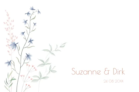 Mooie botanische trouwkaart met waterverf veldbloemen