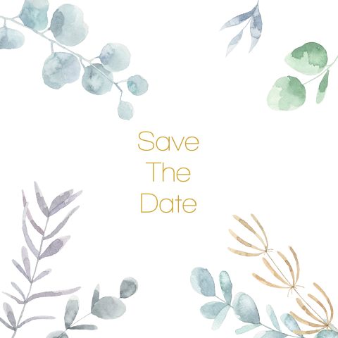 Mooie save-the-date-kaart met prachtige aquarel takjes