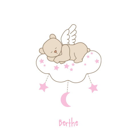 Mooi rouwkaartje voor baby en kind met slapend beertje op wolk