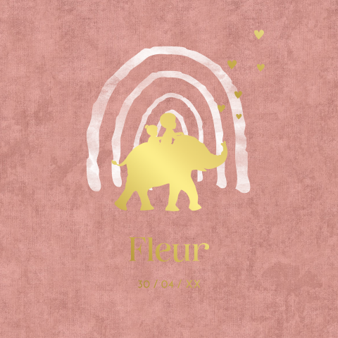Schattig geboortekaartje met folie olifant en broertje en zusje