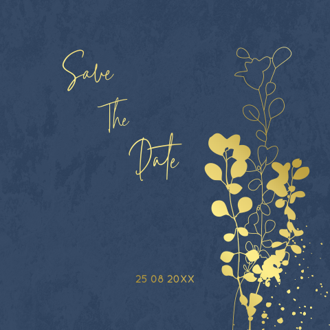 Save-the-Date kaart met goudfolie bladeren