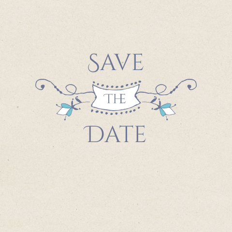 Mooie save-the-date-kaart met leuke hippe doodles op structuurpapier