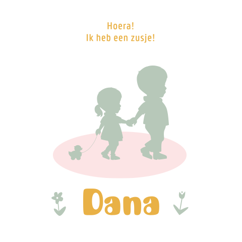 Vintage geboortekaartje met silhouet meisje met grote broer