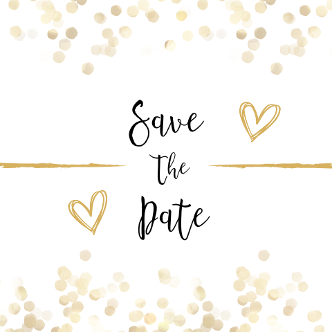Mooie save-the-date kaart met confetti van goudkleurige vlokjes