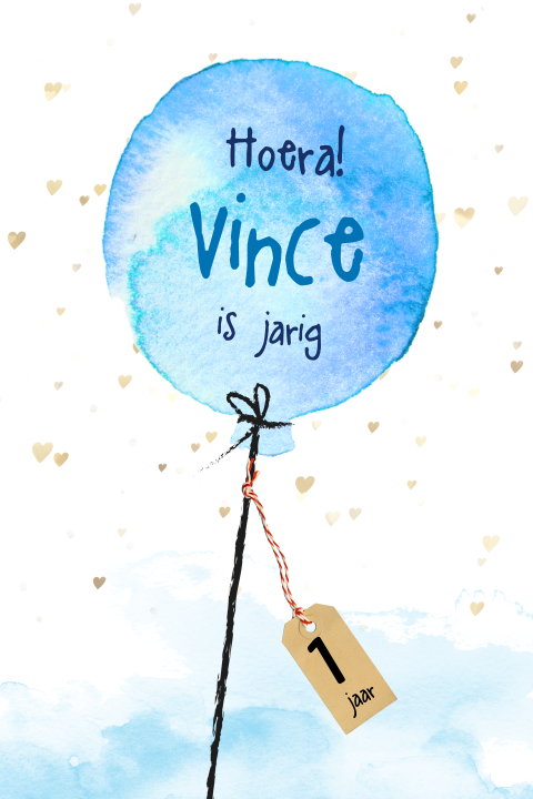 Enkele verjaardagskaart met ballon en waterverf