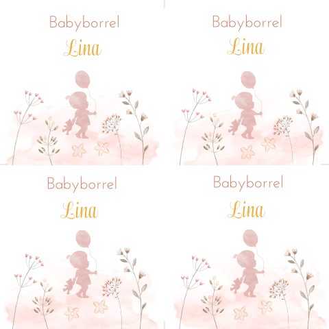 4 doopsuiker kaartjes met silhouet aquarel zelf lossnijden