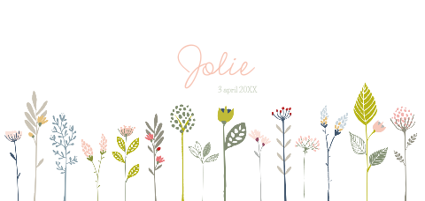 Geboortekaartje met mooie getekende bloemen