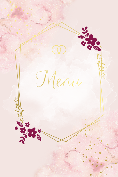 Goud folie menukaart met waterverf en bloemen