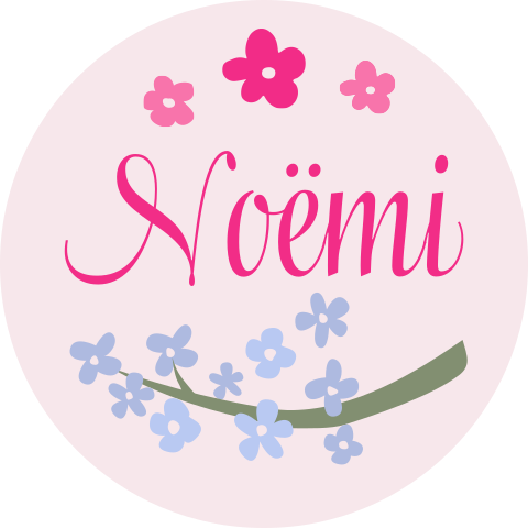 Schattige sluitsticker met naam en bloemetjes voor meisje